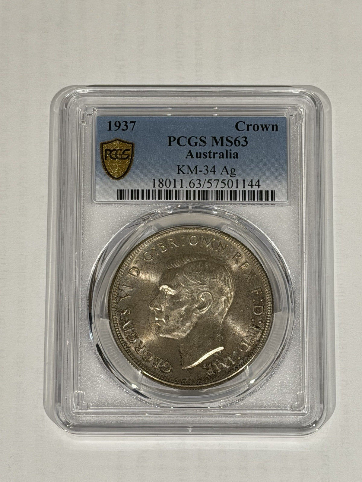Australia 1937 Crown 5/- Five Shillings PCGS Graded MS63 Large Silver Coin