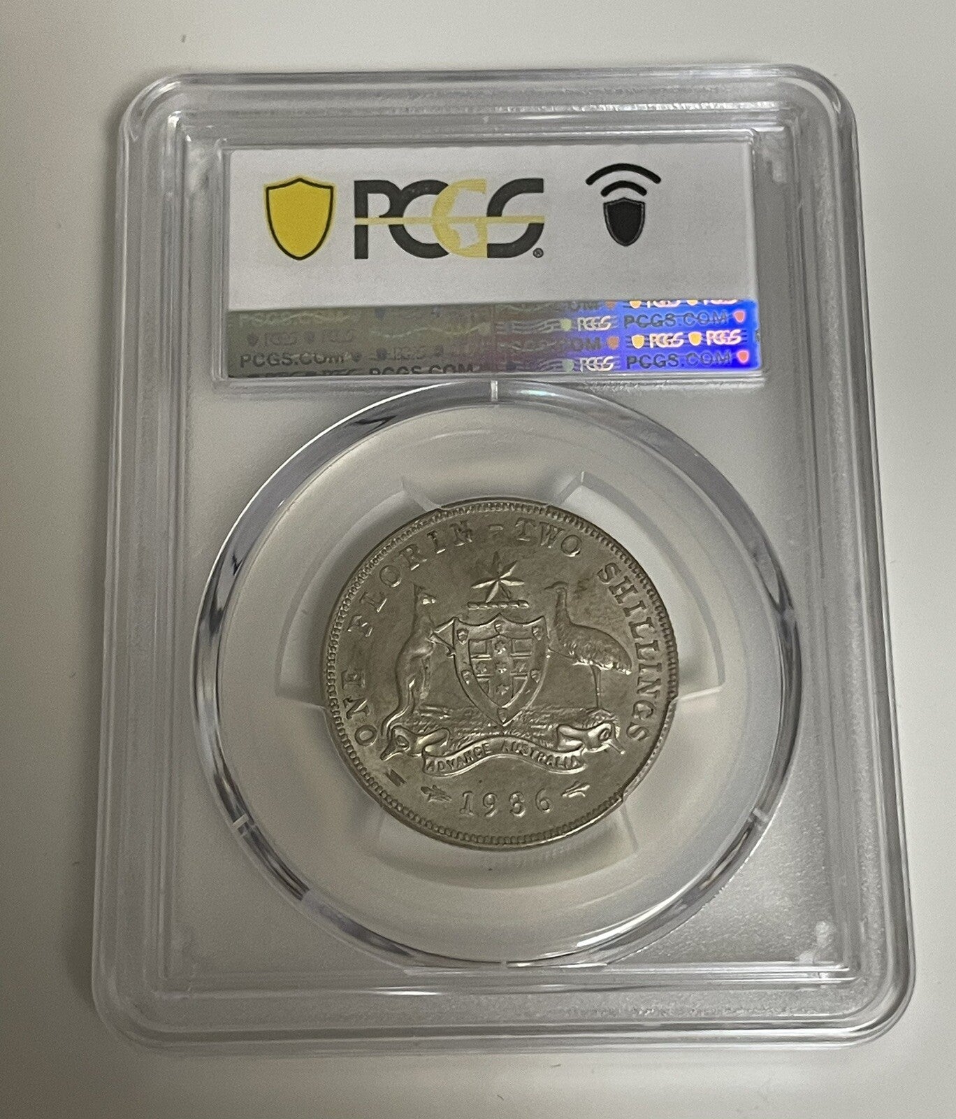 Australia 1936(m) Florin 2/- Two Shillings 92.5% Silver PCGS Graded AU58 aUNC