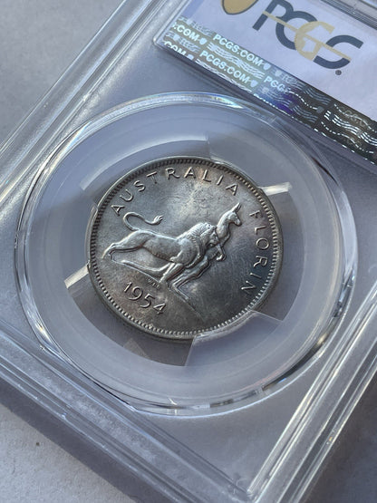 1954 Australia Royal Visit Florin Silver Coin PCGS Graded MS63 Choice UNC
