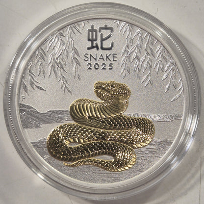 Australia 2025 Lunar Snake Series III $1 Gilded 1oz Silver Coin