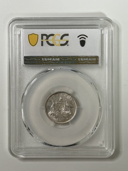 Australia 1910 6d Sixpence PCGS Graded MS62 UNC Silver Coin