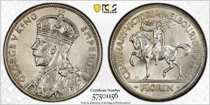 Australia 1934-35 Melbourne Centenary Florin 2/- PCGS Graded MS65 Silver Coin