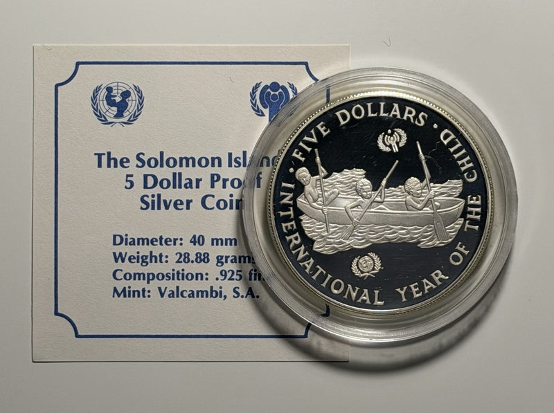 The Solomon Islands 1983 5 Five Dollars Year of the Child Silver Proof Coin