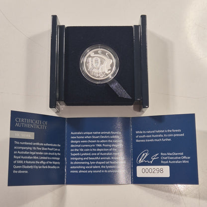 Australia 2013 Fine Silver Proof Lyrebird 10c Ten Cents Coin