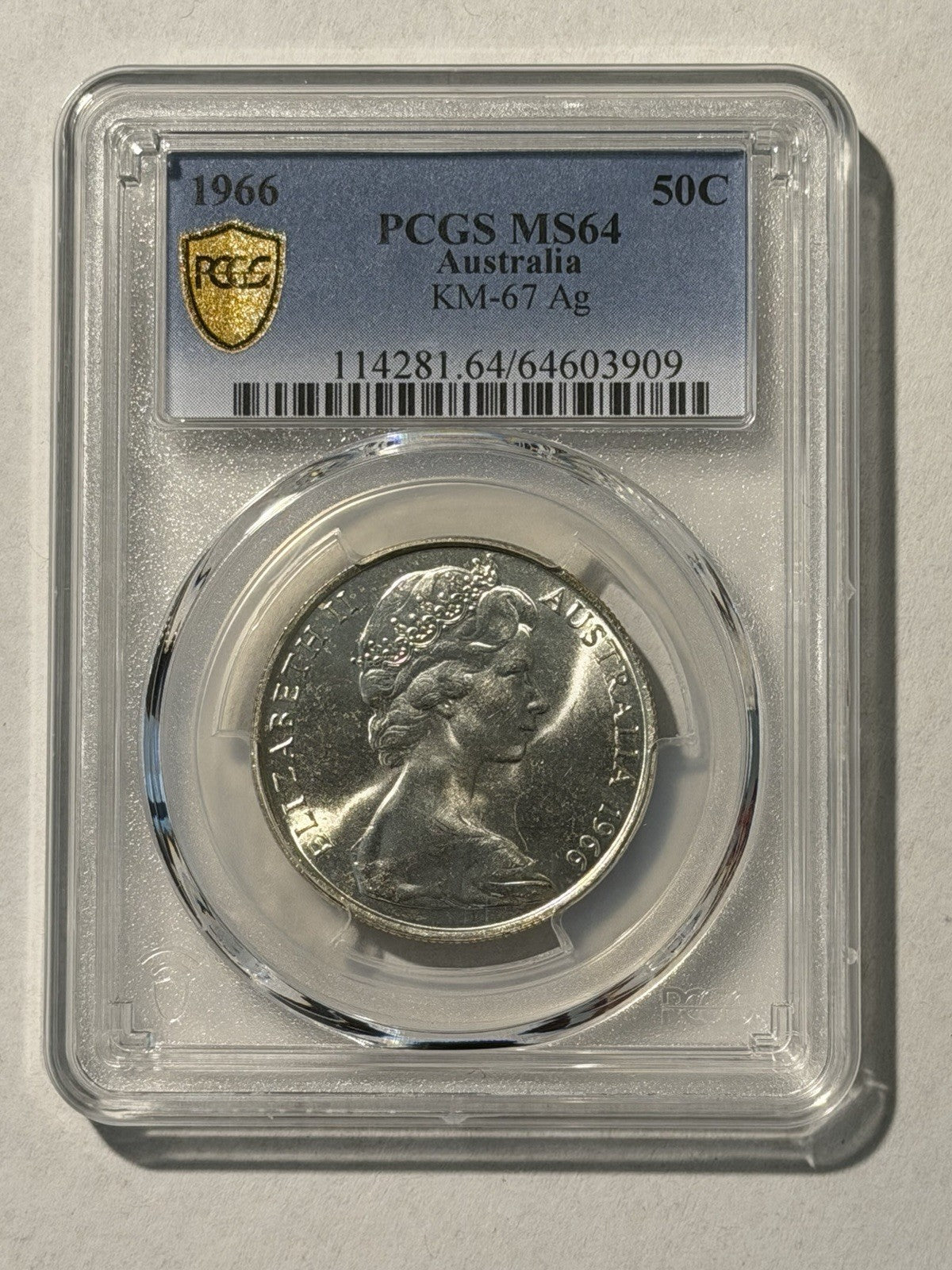 Australia 1966 Round 50c Fifty Cent PCGS Graded MS64 UNC 80% Silver Coin