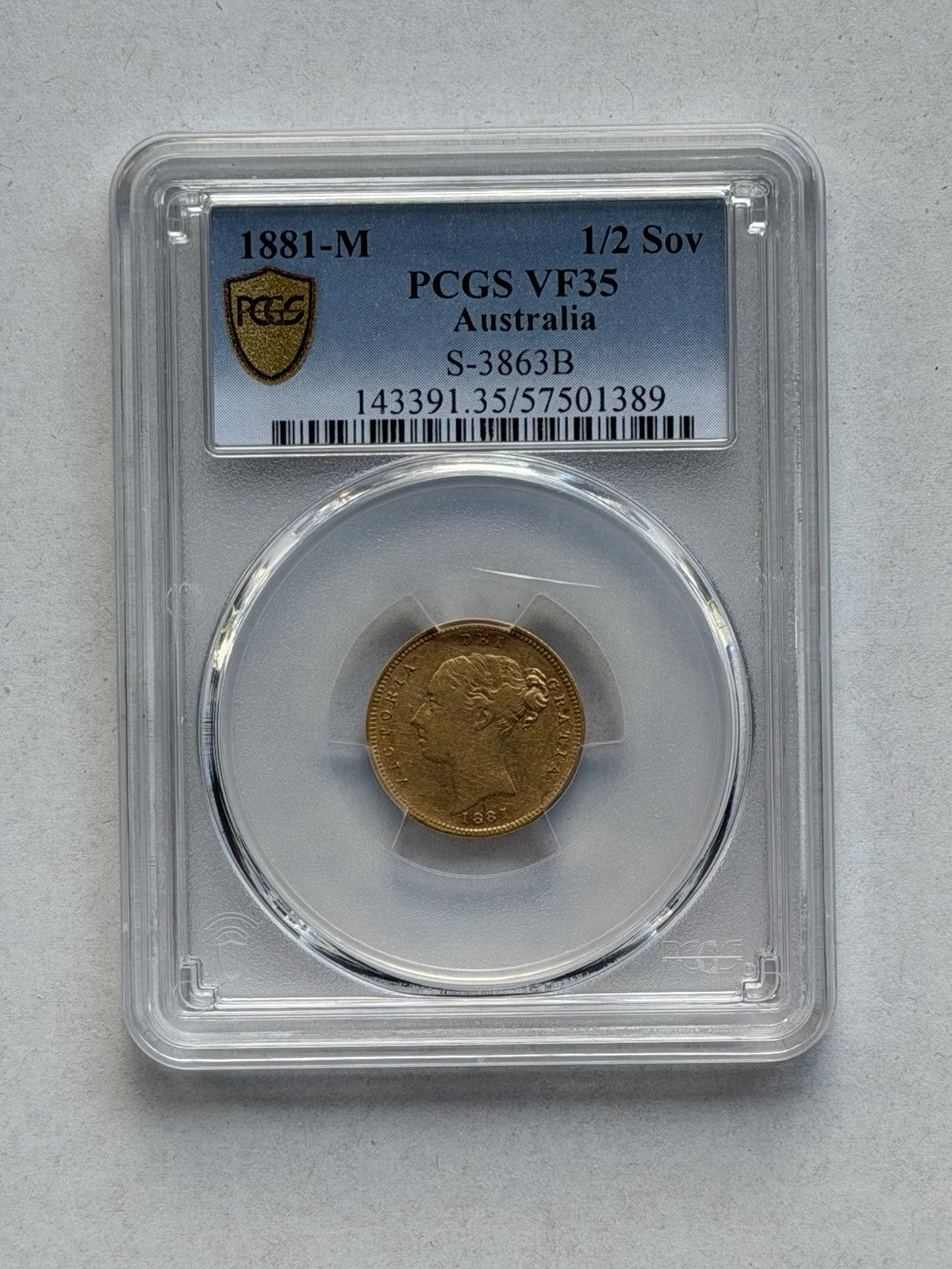 Australia 1881(m) Melbourne Half Sovereign PCGS Graded VF35 Gold Coin Key Date