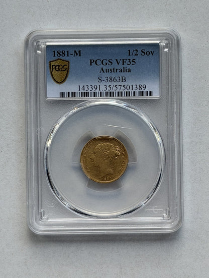 Australia 1881(m) Melbourne Half Sovereign PCGS Graded VF35 Gold Coin Key Date