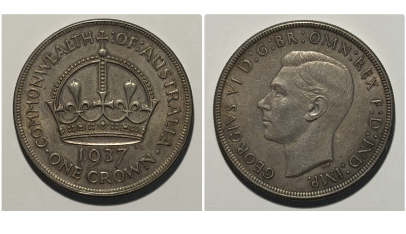 Australia 1937 Crown 5/- Five Shillings Very Fine VF Large Silver Coin