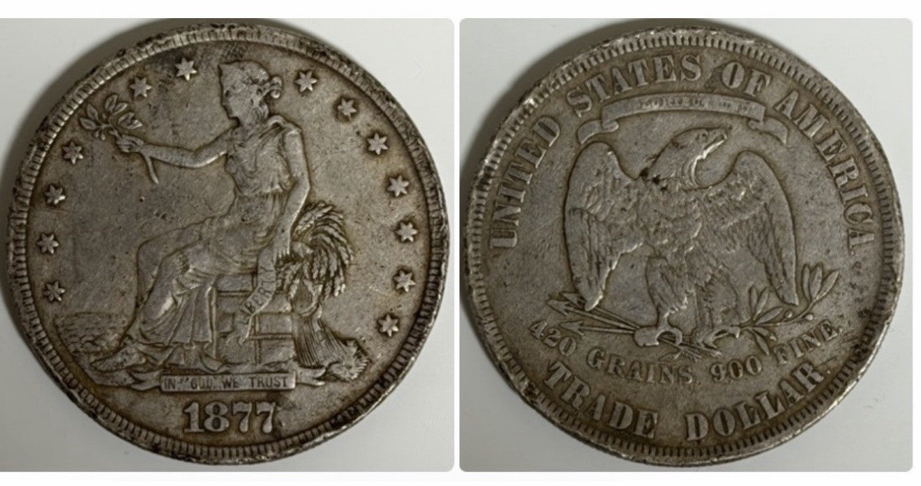 United States USA 1877 Trade Dollar .900 Silver Coin VF