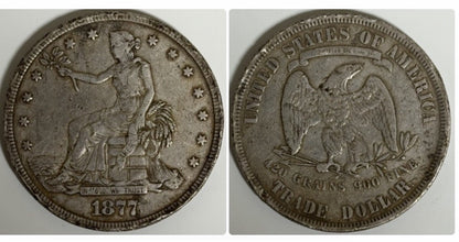 United States USA 1877 Trade Dollar .900 Silver Coin VF