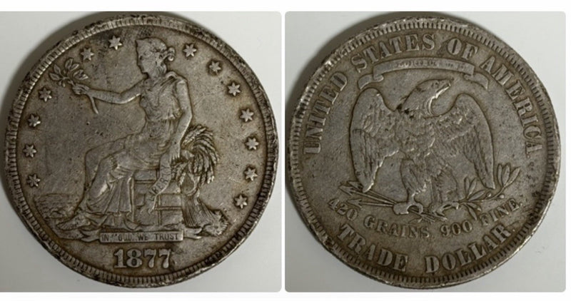 United States USA 1877 Trade Dollar .900 Silver Coin VF