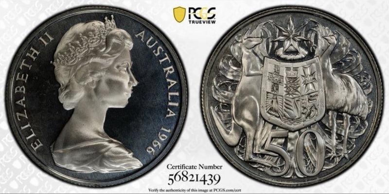 Australia 1966 50c Fifty Cents Silver Proof PCGS Graded PR67DCAM FDC