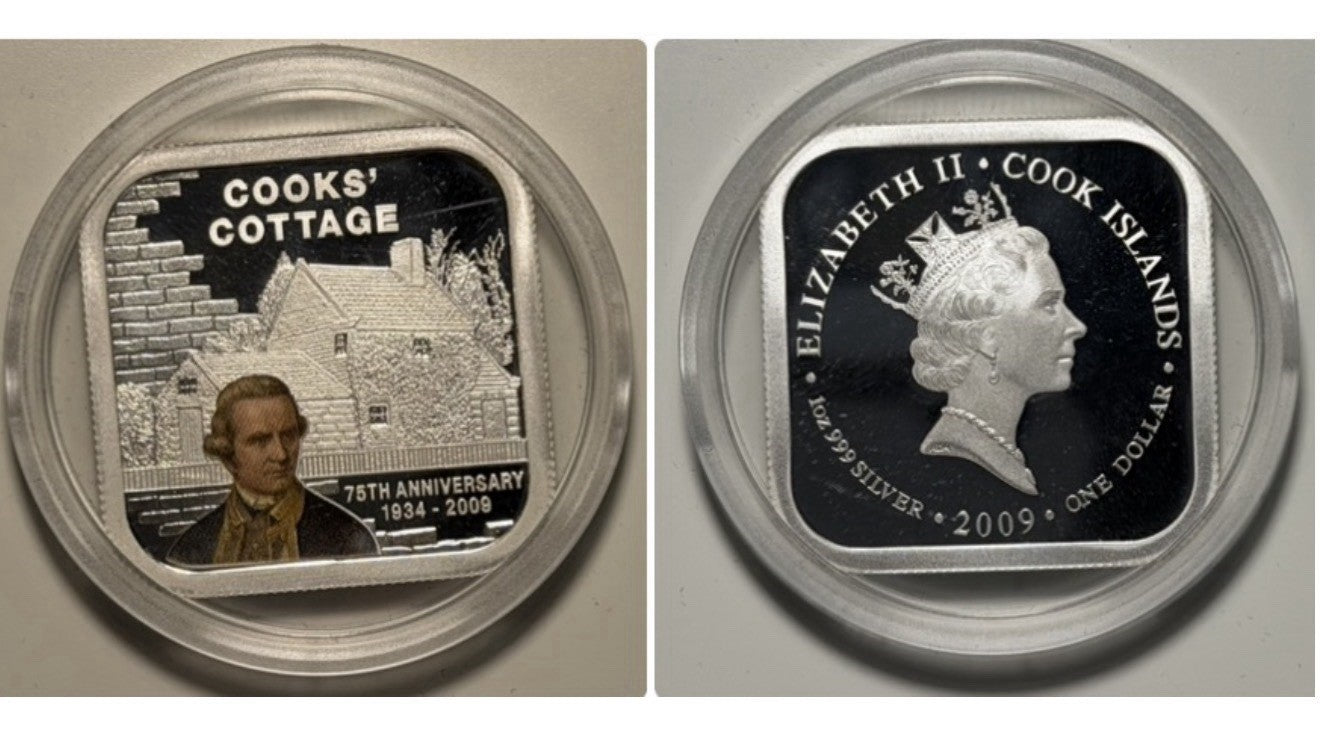 Cook Islands 2009 Cook's Cottage $1 1oz 999 Square Coloured Silver Proof