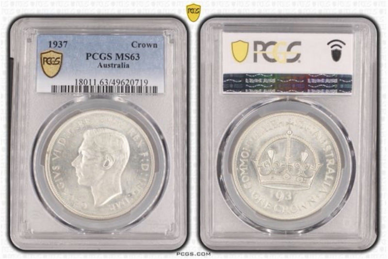 Australia 1937 Crown 5/- Five Shillings PCGS Graded MS63 Large Silver Coin