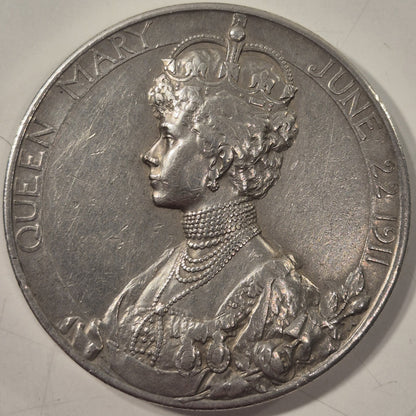 UK GB 1911 Coronation Medal George V Queen Mary Silver 51mm Royal Mint Medal