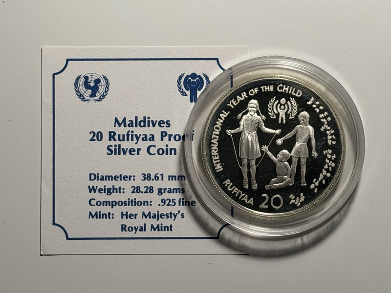 Maldives 1979 20 Twenty Rufiyaa Year of the Child Silver Proof Coin