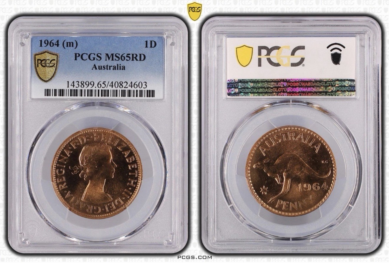 1964m Australia 1d One Penny Coin PCGS Graded MS65RD Red