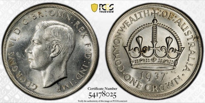 Australia 1937 Crown 5/- Five Shillings PCGS Graded MS63 Large Silver Coin