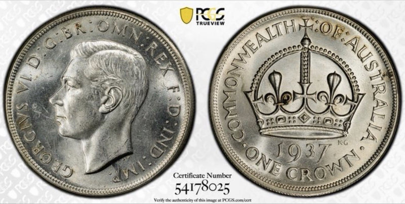 Australia 1937 Crown 5/- Five Shillings PCGS Graded MS63 Large Silver Coin