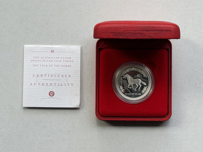 2002 Australia Perth Mint Lunar Horse 1/2oz $1 Series I Silver Proof Coin