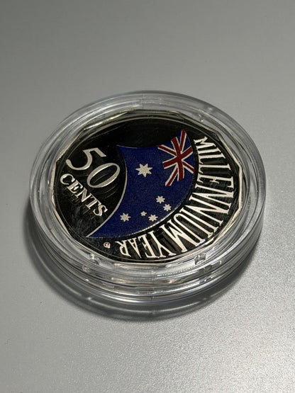 Australia 2000 50c Fifty Cents Millennium Flag Coloured Proof  Coin