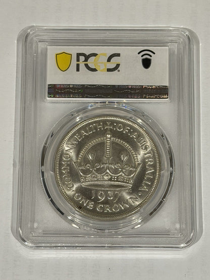 Australia 1937 Crown 5/- Five Shillings PCGS Graded MS63 Large Silver Coin