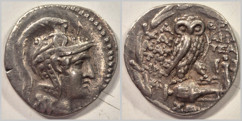 Ancient Greek Athena Owl Silver Tetradrachm Coin (circa 110 BC, New Style) gEF