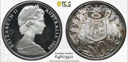 Australia 1966 50c Fifty Cents Silver Proof PCGS Graded PR67DCAM FDC