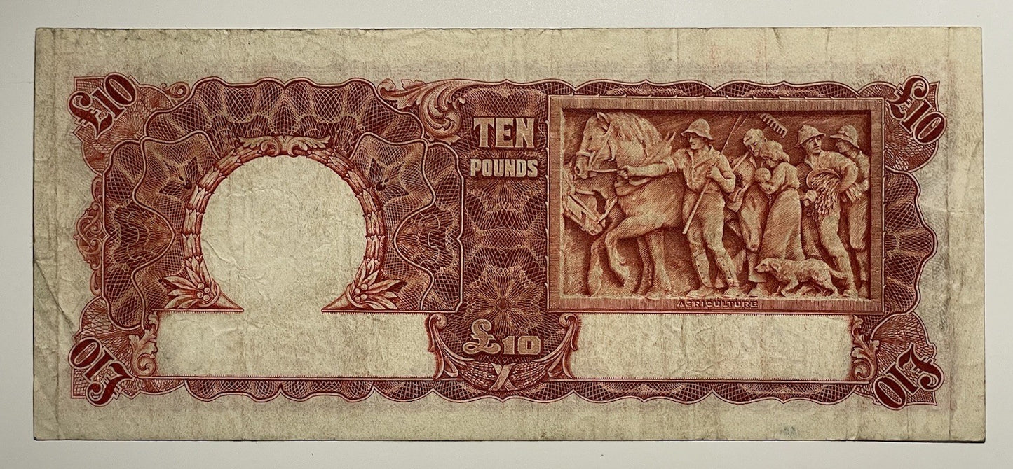 Australia 1934 £10 Ten Pounds Riddle/Sheehan Paper Banknote R80 VF KGV