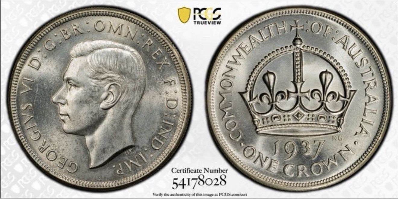 Australia 1937 Crown 5/- Five Shillings PCGS Graded MS64 Large Silver Coin