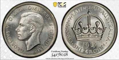 Australia 1937 Crown 5/- Five Shillings PCGS Graded MS64 Large Silver Coin