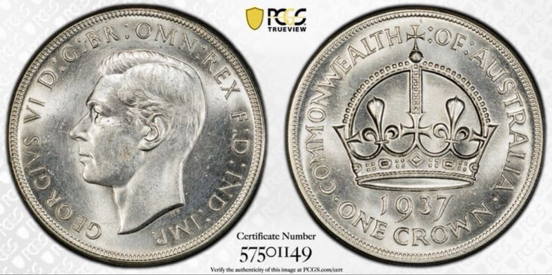 Australia 1937 Crown 5/- Five Shillings PCGS Graded MS63 Large Silver Coin