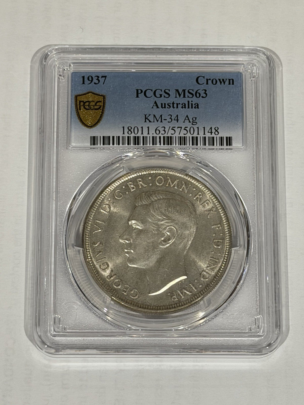 Australia 1937 Crown 5/- Five Shillings PCGS Graded MS63 Large Silver Coin