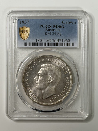Australia 1937 Crown 5/- Five Shillings PCGS Graded MS62 Large Silver Coin