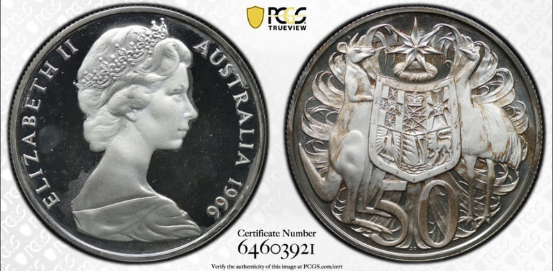 Australia 1966 50c Fifty Cents Silver Proof PCGS Graded PR67DCAM FDC (646039)