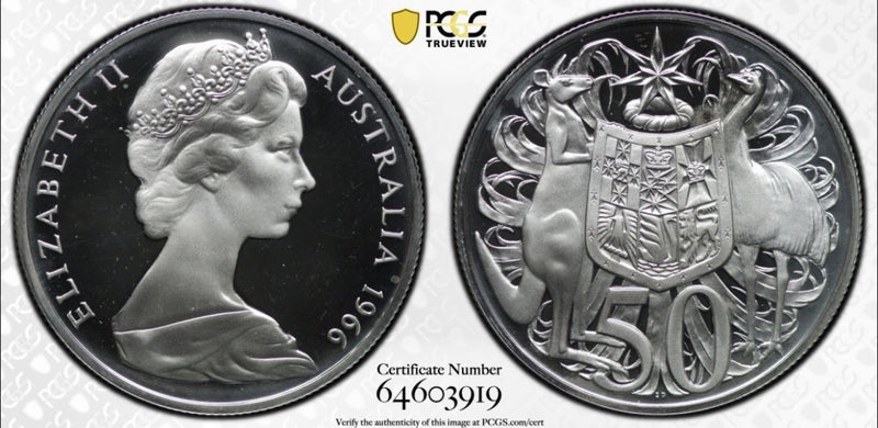 Australia 1966 50c Fifty Cents Silver Proof PCGS Graded PR68DCAM