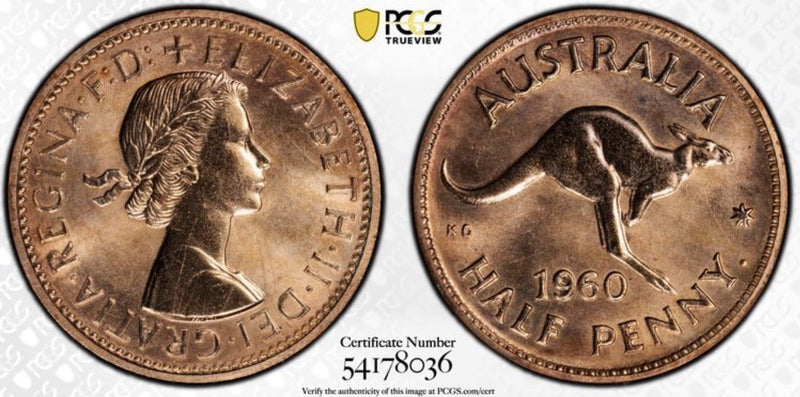Australia 1960(p) Y. Proof Half Penny 1/2d PCGS Graded PR64RD Red Copper Coin