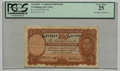 Australia 1942 Ten Shillings Armitage/Mcfarlane PCGS VF25 Banknote OGH Slab
