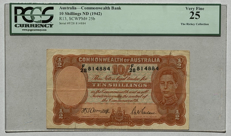 Australia 1942 Ten Shillings Armitage/Mcfarlane PCGS VF25 Banknote OGH Slab