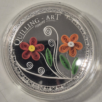 2016 Cook Islands Silver Proof $2 Coin Quilling Art Flowers in Case with Cert