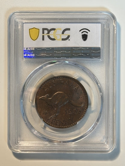 Australia 1953(m) One Penny 1d PCGS Graded MS64RB UNC Copper Coin