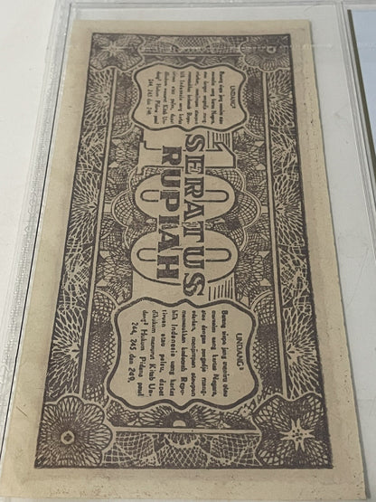 Indonesia Uang Kuno 100 Rupiah 1947 ORI III PCGS 64 Choice UNC Soekarno Banknote