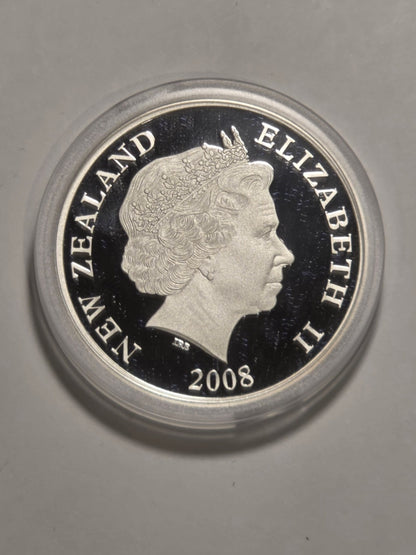 New Zealand 2008 Silver Dollar Haast Tokoeka Kiwi 1oz 999 Silver Proof Coin