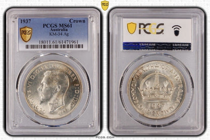 Australia 1937 Crown 5/- “Dot Under i” Variety PCGS Graded MS61 UNC Silver Coin