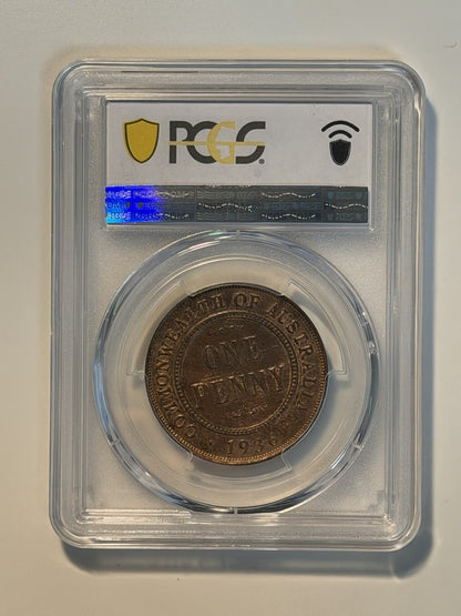 Australia 1936(m) One Penny 1d PCGS Graded MS63RB UNC Copper Coin