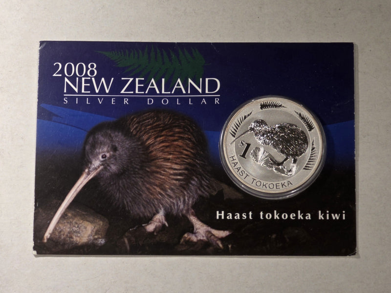 New Zealand 2008 Silver Dollar Haast Tokoeka Kiwi 1oz 999 Silver Coin