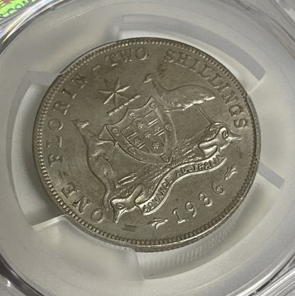 Australia 1936(m) Florin 2/- Two Shillings 92.5% Silver PCGS Graded AU58 aUNC