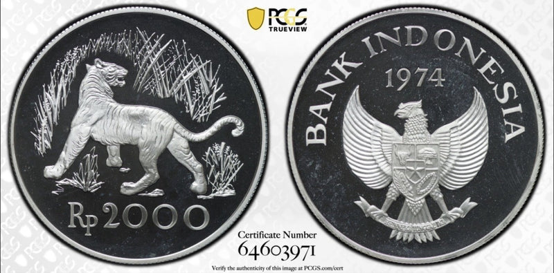 Indonesia 1974 2000Rp Rupiah Tiger PCGS Graded PR67DCAM Silver Proof Coin