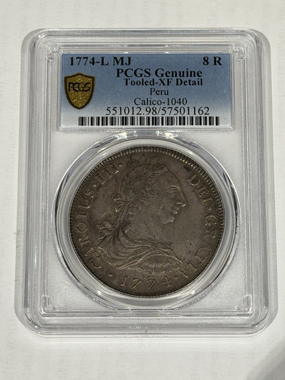 Peru 1774-L MJ Peru 8R Eight Reales PCGS Graded Tooled XF Details Silver Coin