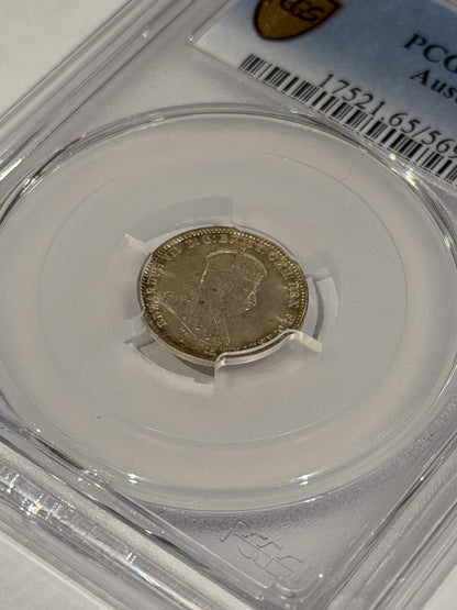 Australia 1910 3d Threepence PCGS Graded MS65 GEM Silver Coin